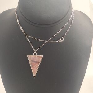 Silver Tone Triangle polymer clay Middle Pendant Necklace 23" Mbarnes Production